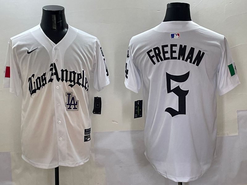 Men Los Angeles Dodgers #5 Freeman White Five generations Joint Name 2025 Nike MLB Jersey style 11->los angeles dodgers->MLB Jersey